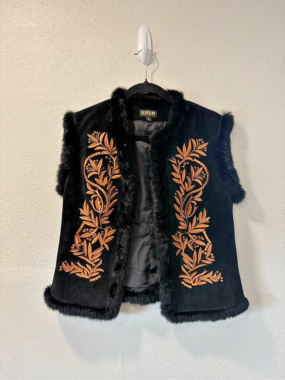 Georgiou Studio Women's Black Embroidered Leather Vest